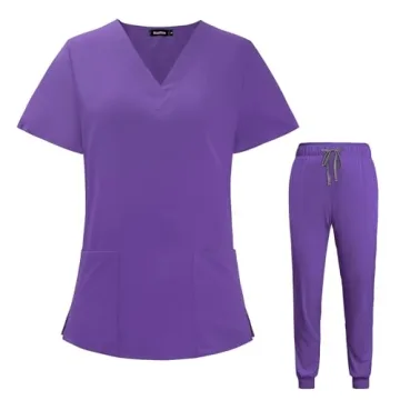 VIAOLI Women's Scrubs Set V-Neck Top & Drawstring Pants - Stylish & Comfortable Nursing Uniform