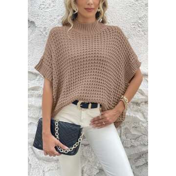 Pink Queen Women's 2024 Fall Batwing Sleeve High Neck Casual Oversized Ribbed Pullover Knit Sweater ...