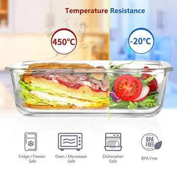 5 PACK Glass Meal Prep Containers, Food Storage Containers with Lids Airtight, Glass Bento Boxes, Microwave, Oven, Freezer and Dishwasher Safe, by SveBake