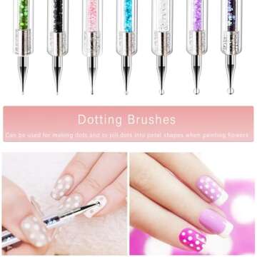 TOCOLES Nail Art Brushes 9PCS Nail Brush Set with Liner Brush and Dotting Pens for Home and Professional Salon Use