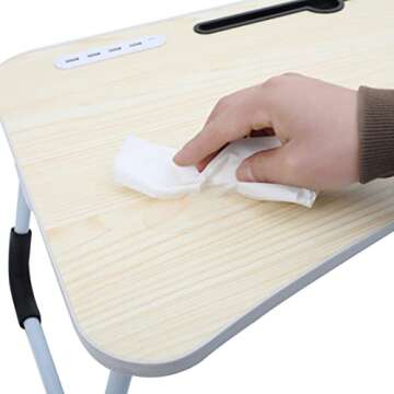 Eternal Wings Laptop Bed Desk,Portable Foldable Laptop Tray Table with USB Charge Port/Cup Holder/Storage Drawer,for Bed/Couch/Sofa Working, Reading (Wood Color)