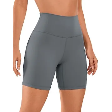 CRZ YOGA Women's Brushed Naked Feeling Biker Shorts 6'' - High Waist Matte Workout Gym Running Spand...