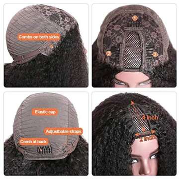 Nadula Italian Yaki Middle 10A Kinky Straight U Part Human Hair Wigs for Black Women 150% Density Brazilian Remy Hair Full Head Clip in Half Wig for African Americans Natural Color (18inch)