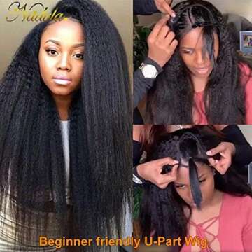 Nadula Italian Yaki Middle 10A Kinky Straight U Part Human Hair Wigs for Black Women 150% Density Brazilian Remy Hair Full Head Clip in Half Wig for African Americans Natural Color (18inch)