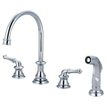 Pioneer 2DM201 Widespread Kitchen Faucet with Gooseneck Spout and Side Spray Assembly