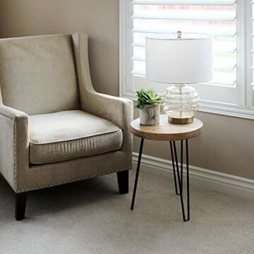 WELLAND Rustic Old Elm Wood Round End Table with 3-Leg Metal Stand