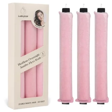 Luckybear Jumbo Heatless Hair Curler, 3pcs Pink Satin Flexi Rods - Heatless Curls, Soft Velvet Overn...
