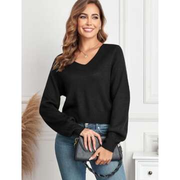 ZAFUL Women's Raglan Long Sleeve Double Side V Neck Short Sweater Casual Solid Cropped Knit Top Pull...