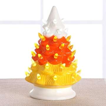 Ceramic Tabletop Tree for Halloween, Thanksgiving - Candy Corn Large