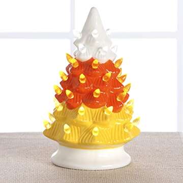 Ceramic Tabletop Tree for Halloween, Thanksgiving - Candy Corn Large