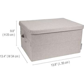 Bigso Soft Foldable Polyester Storage Box with Lid - Fabric Storage Bin with Lid & Handles for Closets and Rooms - Collapsible Organizer for Clothes and More - 13.4in x 17.7in x 9.8in - Large - Beige