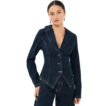 Lioness Women's Banks Crop Blazer - Stylish Indigo Denim Overshirt
