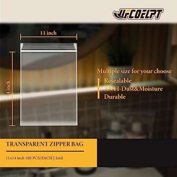 UFCOELPT-11×14 Large Plastic Reclosable Bags 100 Count, 2 mil, 1.5 Gallon Size Zip Storage Bag for ...