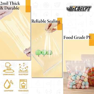 UFCOELPT-11×14 Large Plastic Reclosable Bags 100 Count, 2 mil, 1.5 Gallon Size Zip Storage Bag for Household, Kitchen, Clothing, Arts&Crafts Packing and Shipping
