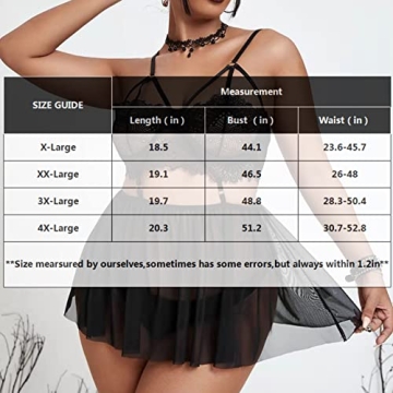 Pyroluna Women's Sexy Plus Size Lingerie Sheer Lace Babydoll Strappy Exotic Sleepwear Eyelash Split Cup Chemise XL-4XL (XX-Large, Black)