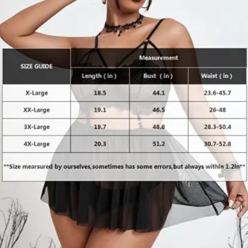 Pyroluna Women's Sexy Plus Size Lingerie Sheer Lace Babydoll Strappy Exotic Sleepwear Eyelash Split Cup Chemise XL-4XL (XX-Large, Black)