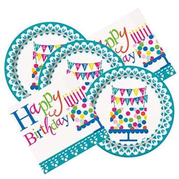 Birthday Party Happy Birthday Plates & Napkins Party Supplies - 9" Happy Birthday Party Plates for Lunch Serves 16 - Birthday Paper Plates & Napkin Set