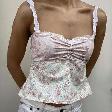 Sexy Spaghetti Strap Lace Crop Camisole Sleeveless Mesh V Neck Sexy Cami Top Y2K Slim Fit AdorableTik Tok Streetwear