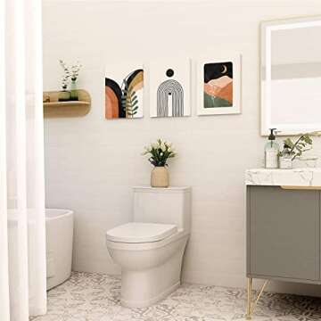 Boho Wall Art Set Of 3，Boho Room Decor, Mid Century Modern Wall Art，Neutral Abstract Geometric Prints Black Beige Orange Minimalist Art Framed Canvas Prints Artwork 12 X 16 Ready To Hang For