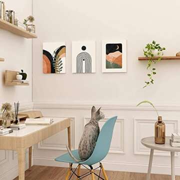 Boho Wall Art Set Of 3，Boho Room Decor, Mid Century Modern Wall Art，Neutral Abstract Geometric Prints Black Beige Orange Minimalist Art Framed Canvas Prints Artwork 12 X 16 Ready To Hang For