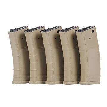 Valken Tactical Airsoft RMAG Hi Cap Thermold 300 Magazine Set - 5 Pack in Tan