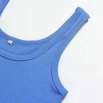 Artfish Women's Sleeveless Shirt Ribbed Fitted Scoop Neck Basic Long Crop Tank Top Square Cotton Royal Blue, M