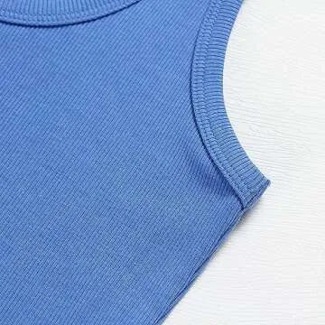 Artfish Women's Sleeveless Shirt Ribbed Fitted Scoop Neck Basic Long Crop Tank Top Square Cotton Royal Blue, M