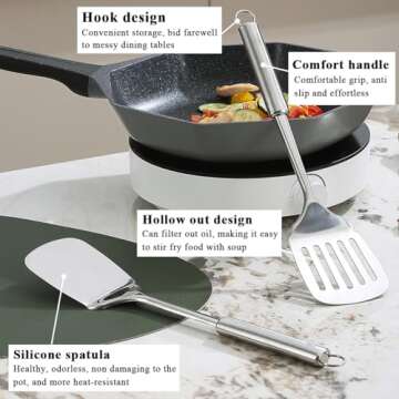 Stainless Steel Spatulas Set, ReaNea Silver Slotted Turner, Solid Turner, Heavy Duty Sturdy Kitchen Spatula High Heat Resistant, Ideal Cookware for Fish,Eggs,Pancakes, Dishwasher Safe, Easy to Clean