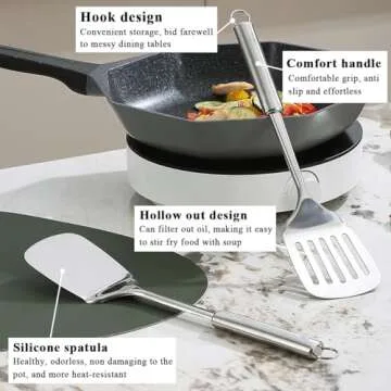 Stainless Steel Spatulas Set, ReaNea Silver Slotted Turner, Solid Turner, Heavy Duty Sturdy Kitchen Spatula High Heat Resistant, Ideal Cookware for Fish,Eggs,Pancakes, Dishwasher Safe, Easy to Clean