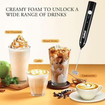 Milk Frother Handheld,Dallfoll USB Rechargeable Electric Foam Wand Maker for Coffee, 3 Speeds Mini Milk Foamer Drink Mixer with 2 Whisks for Bulletproof Coffee Frappe Latte Cappuccino Hot Chocolate