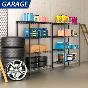 4-Shelf Adjustable Heavy Duty Storage Shelving Unit, Metal Organizer Wire Rack for Laundry Bathroom Kitchen Pantry Closet, Black