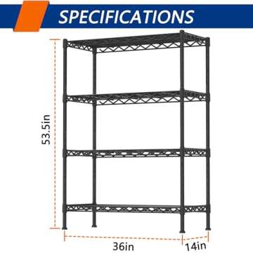4-Shelf Adjustable Heavy Duty Storage Shelving Unit, Metal Organizer Wire Rack for Laundry Bathroom Kitchen Pantry Closet, Black