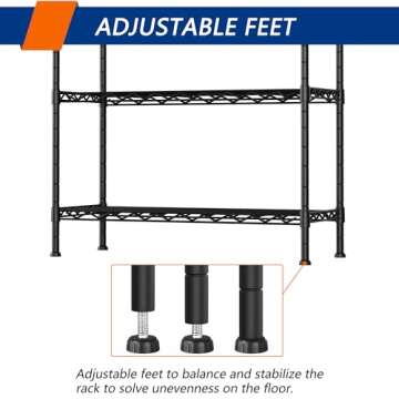 4-Shelf Adjustable Heavy Duty Storage Shelving Unit, Metal Organizer Wire Rack for Laundry Bathroom Kitchen Pantry Closet, Black