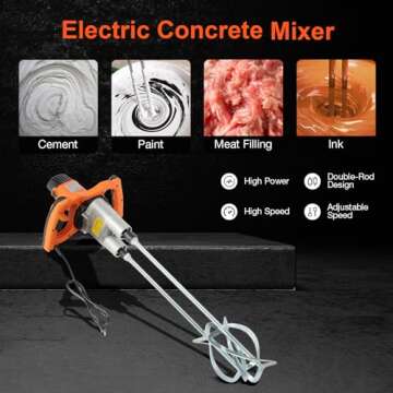 Portable 1800W Electric Concrete Mixer - Dual Paddle, 2-Speed Adjustment