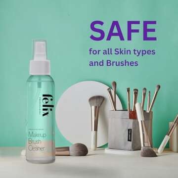 Felix Professional Makeup Brush Cleaner - Deep clean Rinse Free Quick Dry - Ideal for Cleaning and Odorizing Natural and Synthetic Make-up Brushes (4 Fl oz)