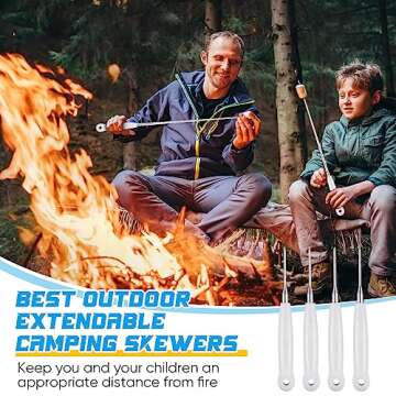 Uiifan 8 Pcs Marshmallow Roasting Sticks Extendable 30 Inch Long Smores Sticks BBQ Skewers for Grilling Roasting Forks with Wooden Handle Hot Dog Camping Skewers Campfire Accessories for Fire Pit