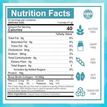 Zammex Bone Broth Protein Powder, Pure Grass Fed Beef, Vanilla Protein Powder,Hydrolyzed Collagen Supplement for Healthy Skin,Nails,Hair,Joints, Non-GMO,Gluten Free, Great in Shakes