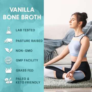 Zammex Bone Broth Protein Powder, Pure Grass Fed Beef, Vanilla Protein Powder,Hydrolyzed Collagen Supplement for Healthy Skin,Nails,Hair,Joints, Non-GMO,Gluten Free, Great in Shakes