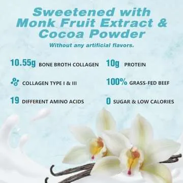 Zammex Bone Broth Protein Powder, Pure Grass Fed Beef, Vanilla Protein Powder,Hydrolyzed Collagen Supplement for Healthy Skin,Nails,Hair,Joints, Non-GMO,Gluten Free, Great in Shakes