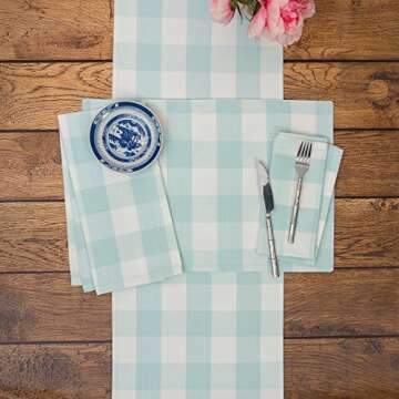 C&F Home Franklin 13'' X 19'' Buffalo Check Gingham Plaid Woven Fountain Light Blue Cotton Reversible Machine Washable Placemat Set of 6 Rectangular Placemat Set of 6 Light Blue
