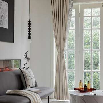 VisionaryHomeDesign Cream Cotton Linen Curtain Panels with Embroidered Design, Pinch Pleat Curtains, Blackout Curtains for Sliding Patio Doors Bedroom 2Panels(50‘’W x 108‘’L)