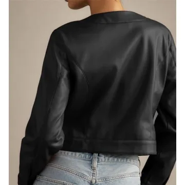 LifeShe Faux Leather Jackets Women Button Down Cropped Moto Biker PU Outerwear Coat Fall Fashion Outfits