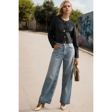 LifeShe Faux Leather Jackets Women Button Down Cropped Moto Biker PU Outerwear Coat Fall Fashion Outfits