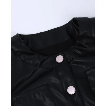 LifeShe Faux Leather Jackets Women Button Down Cropped Moto Biker PU Outerwear Coat Fall Fashion Outfits