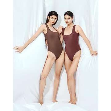 PUMIEY Bodysuit for women Square Neck Sleeveless Body Suit, Tiramisu XXX-Large