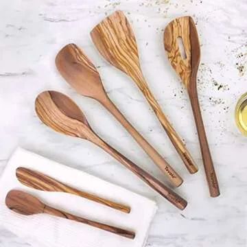 Tovolo Olivewood Utensil Set of 6 for Meal Prep, Cooking, Baking, and More