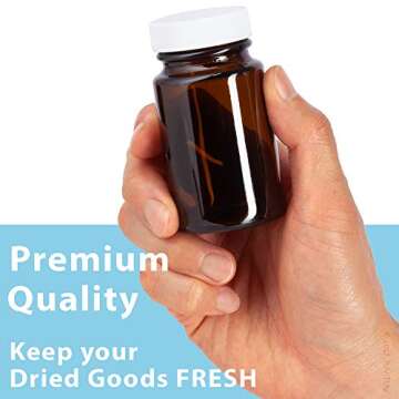 JUVITUS 2.5 oz / 75 ml Amber Glass Wide Mouth Packer Bottle with White Ribbed Lid (Pack of 12)