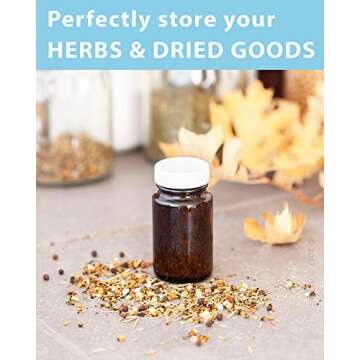 JUVITUS 2.5 oz / 75 ml Amber Glass Wide Mouth Packer Bottle with White Ribbed Lid (Pack of 12)