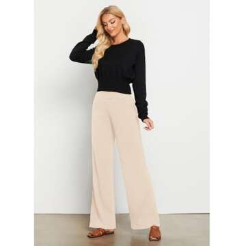 GRAPENT Cute Pants for Women Fall Outfits Women Trendy Women Loose Pants High Waisted Wide Leg Pants for Women Womens Wide Leg Pants High Waist Light Beige Size Large US Size 12 to Size 14