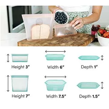 Zip Top Reusable Food Storage Bags | 2 Bag Set [Teal] | Silicone Meal Prep Container | Microwave, Dishwasher and Freezer Safe | Made in the USA